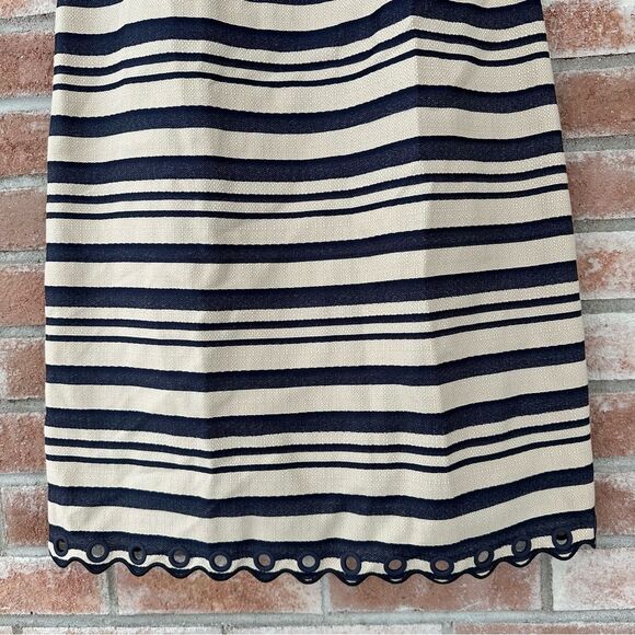 J. Crew Shift Dress Cream Navy Striped Woven Scalloped NEW Women’s 6 - Picture 4 of 9